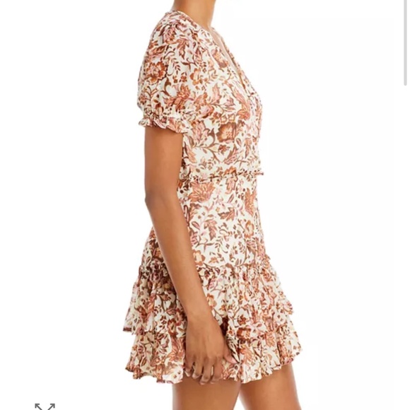 NWT Aqua Ivory Copper Pink Metallic Floral Short Tiered Mini Dress size M - Picture 6 of 10